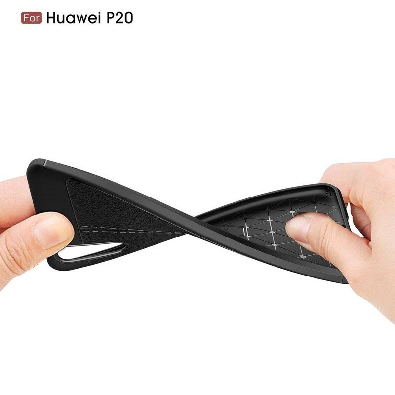 Skal För Huawei P20 Dubbellinje Litchi Lädereffekt
