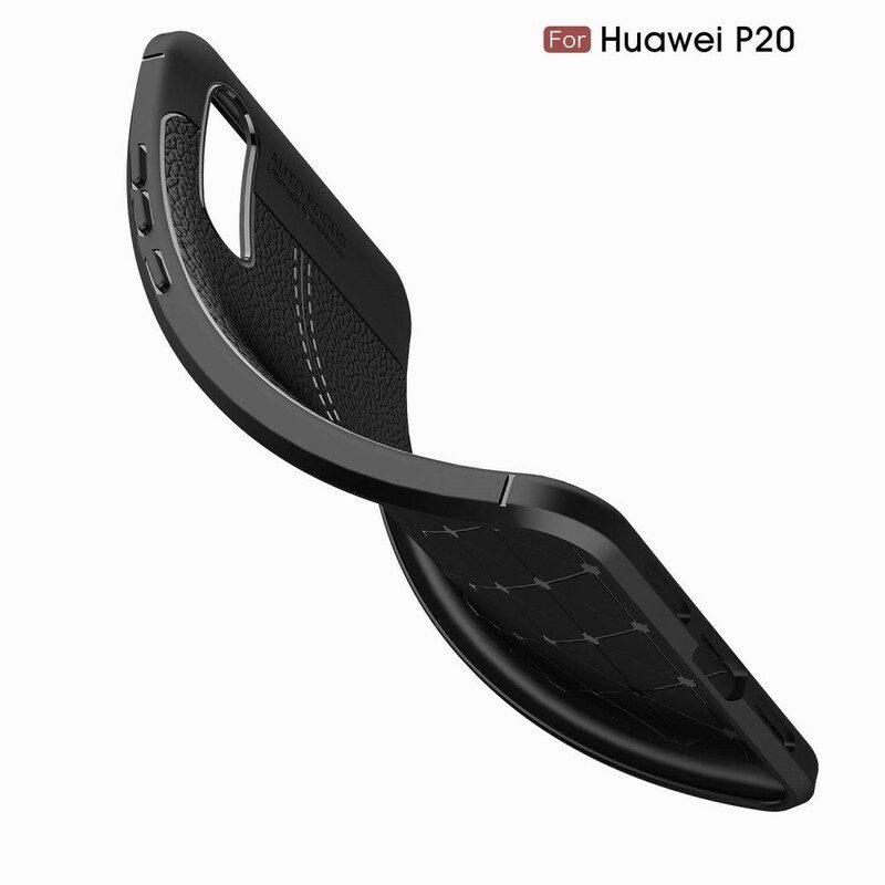 Skal För Huawei P20 Dubbellinje Litchi Lädereffekt