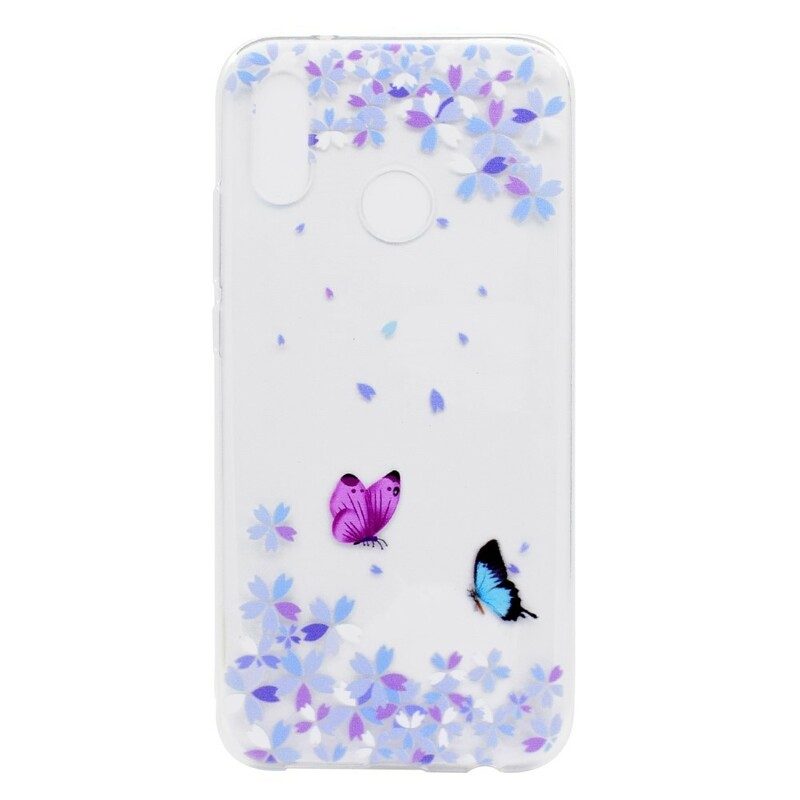 Skal För Huawei P20 Lite Transparenta Fjärilar Och Blommor