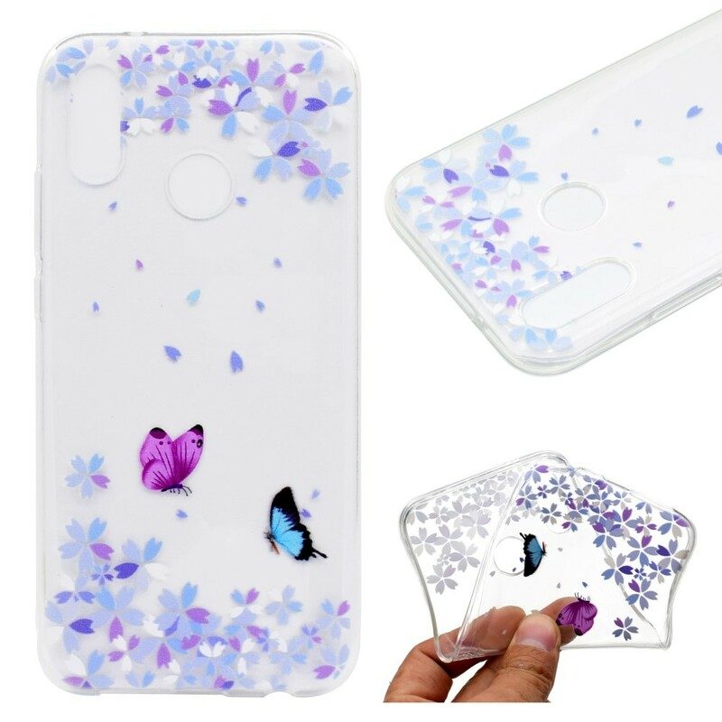 Skal För Huawei P20 Lite Transparenta Fjärilar Och Blommor