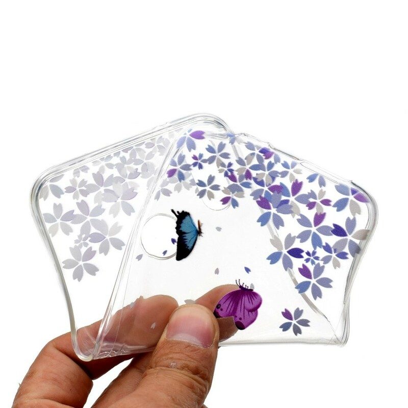 Skal För Huawei P20 Lite Transparenta Fjärilar Och Blommor
