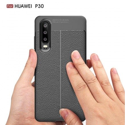 Skal För Huawei P30 Dubbellinje Litchi-lädereffekt