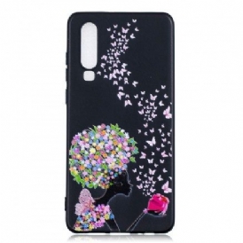 Skal För Huawei P30 Kvinna Med Blomhuvud