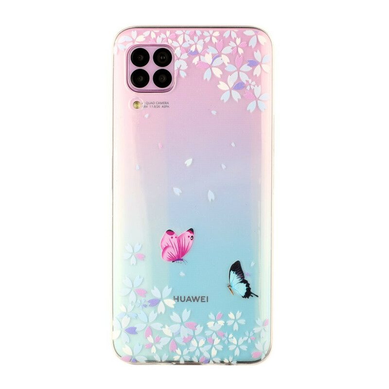 Skal För Huawei P40 Lite Transparenta Fjärilar Och Blommor