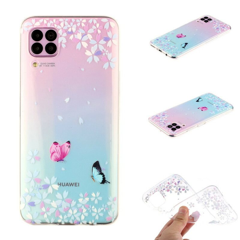 Skal För Huawei P40 Lite Transparenta Fjärilar Och Blommor