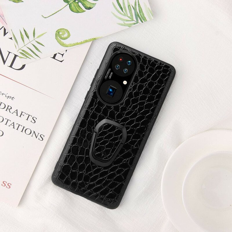 Skal För Huawei P50 Pro Crocodile Style Ring-stöd