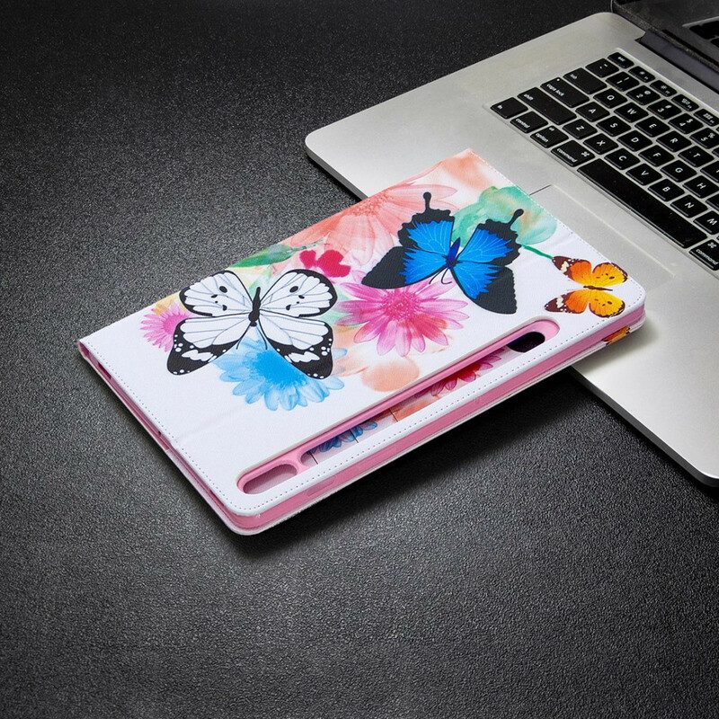 Fodral Case För Samsung Galaxy Tab S7 / Tab S8 Akvarellfjärilar