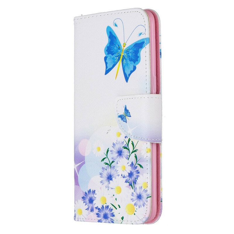 Fodral För Samsung Galaxy A10s Målade Fjärilar Och Blommor