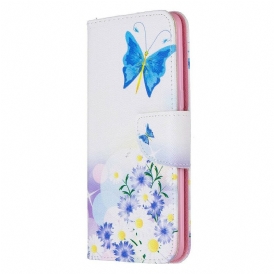 Fodral För Samsung Galaxy A10s Målade Fjärilar Och Blommor