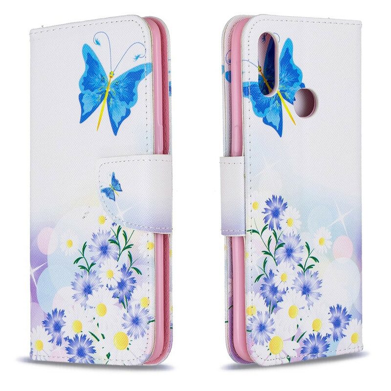 Fodral För Samsung Galaxy A10s Målade Fjärilar Och Blommor