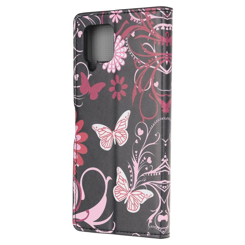 Fodral För Samsung Galaxy A12 / M12 Fjärilar Och Blommor