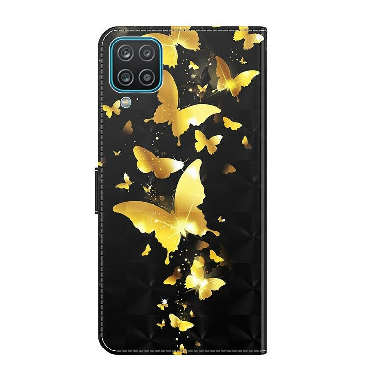 Fodral För Samsung Galaxy A12 / M12 Gula Fjärilar