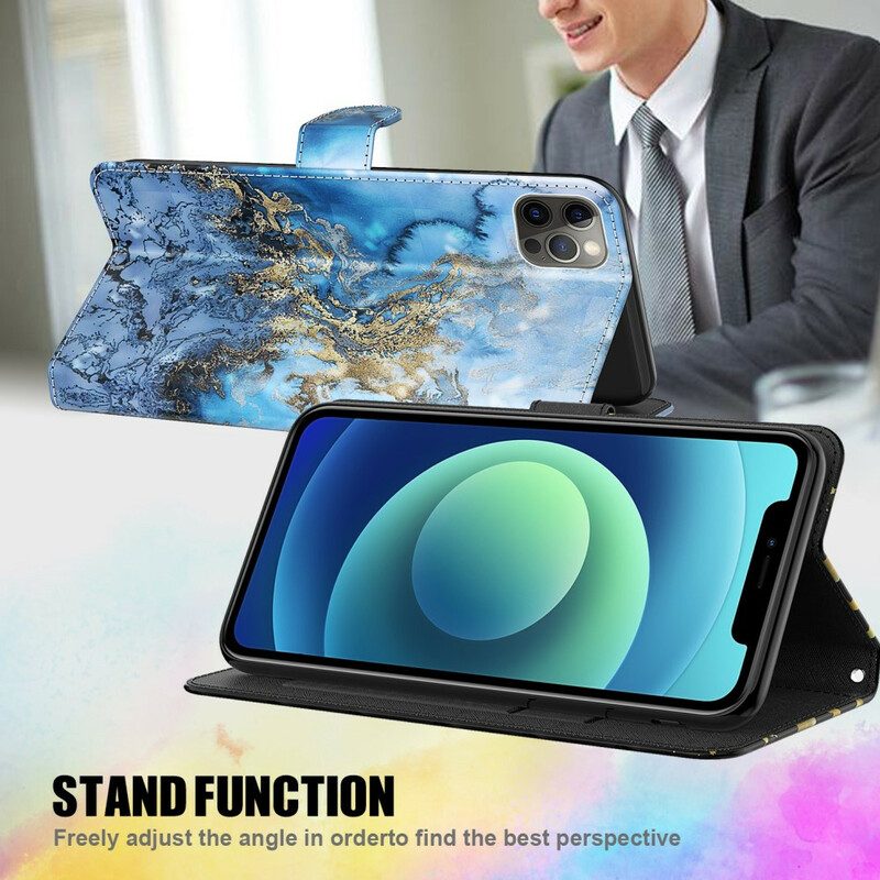 Fodral För Samsung Galaxy A12 / M12 Light Spot Marble Design Med Lanyard