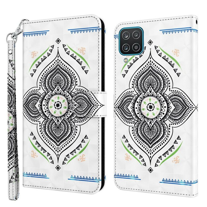 Fodral För Samsung Galaxy A12 / M12 Mandala Ljusfläckar Med Rem