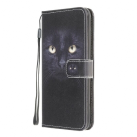 Fodral För Samsung Galaxy A12 / M12 Med Kedjar Svarta Kattögon Med Rem