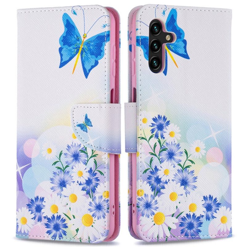 Fodral För Samsung Galaxy A13 5G Målade Fjärilar Och Blommor