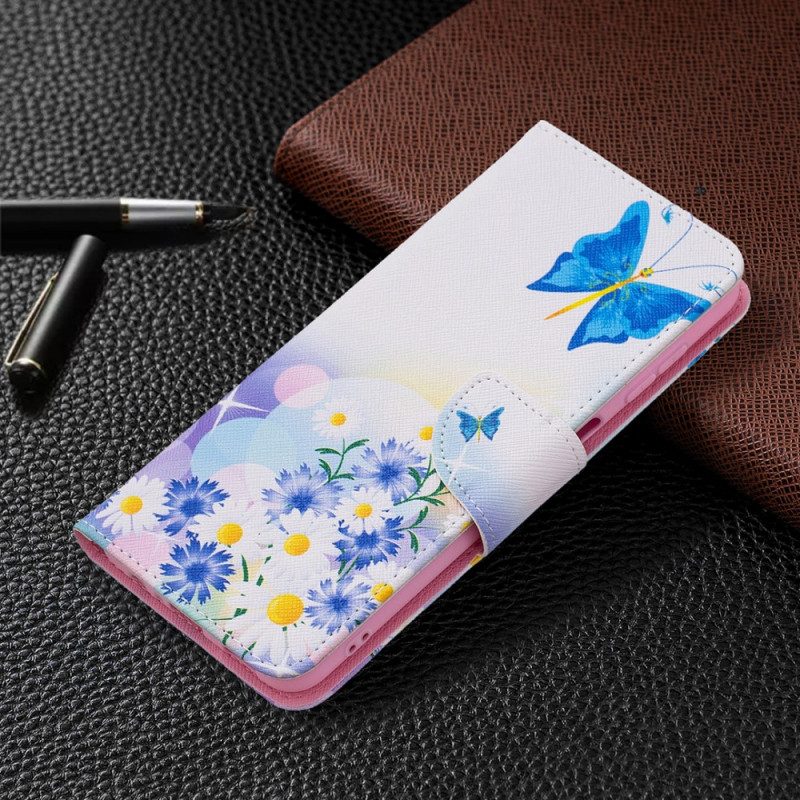 Fodral För Samsung Galaxy A13 5G Målade Fjärilar Och Blommor