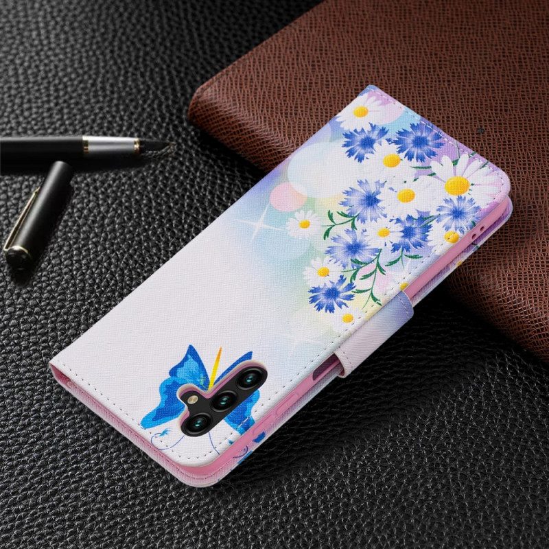 Fodral För Samsung Galaxy A13 5G Målade Fjärilar Och Blommor