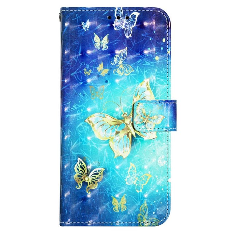 Fodral För Samsung Galaxy A13 Med Kedjar Flygande Fjärilar I Rem