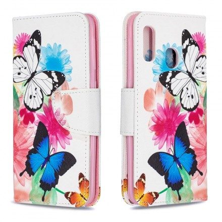 Fodral För Samsung Galaxy A20e Målade Fjärilar Och Blommor