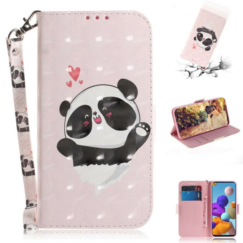 Fodral För Samsung Galaxy A21s Med Kedjar Panda Love Strap