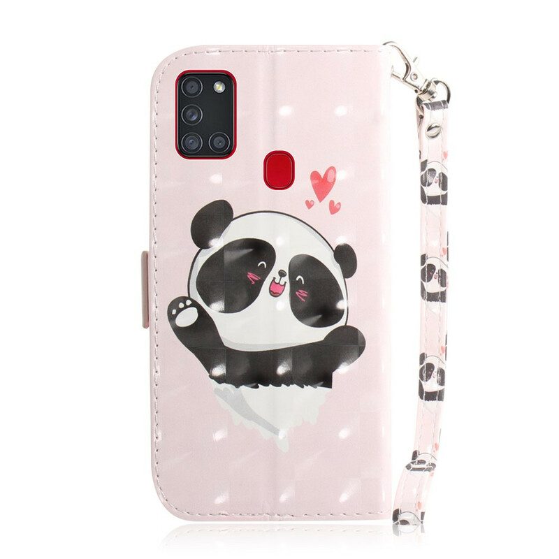 Fodral För Samsung Galaxy A21s Med Kedjar Panda Love Strap