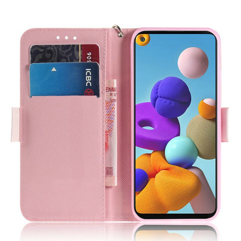 Fodral För Samsung Galaxy A21s Med Kedjar Panda Love Strap