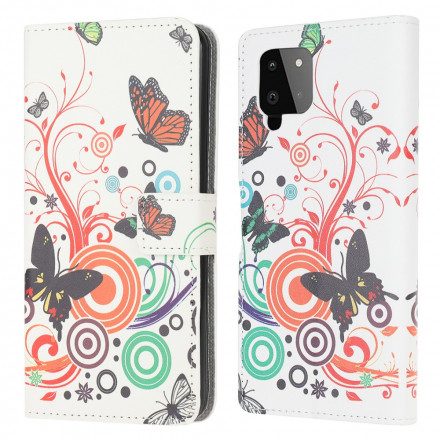 Fodral För Samsung Galaxy A22 4G Fjärilar Och Blommor