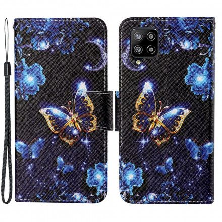Fodral För Samsung Galaxy A22 4G Med Kedjar Ädelbara Fjärilar