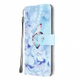 Fodral För Samsung Galaxy A22 4G Med Kedjar Diamond Strappy Butterflies