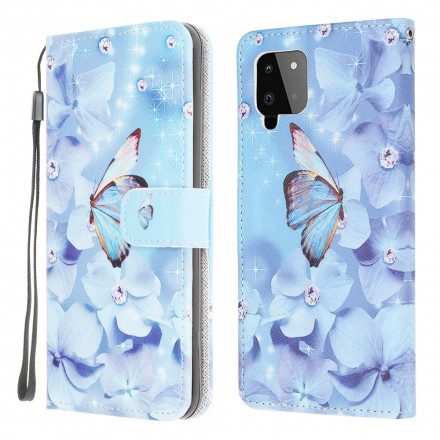 Fodral För Samsung Galaxy A22 4G Med Kedjar Diamond Strappy Butterflies