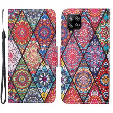 Fodral För Samsung Galaxy A22 4G Patchwork Med Rem