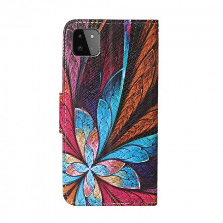 Fodral För Samsung Galaxy A22 5G Färgglada Löv Med Snodd