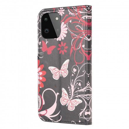 Fodral För Samsung Galaxy A22 5G Fjärilar Och Blommor