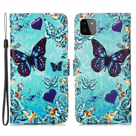 Fodral För Samsung Galaxy A22 5G Gyllene Fjärilar