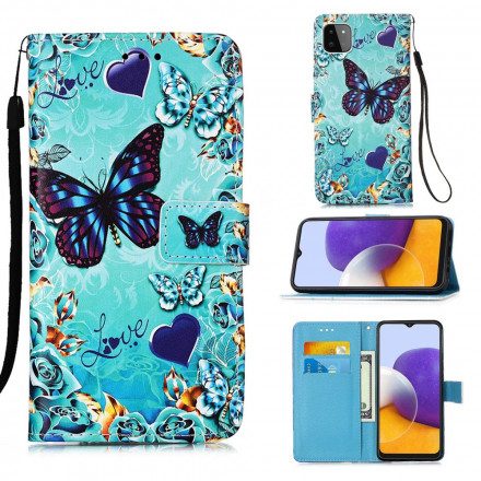 Fodral För Samsung Galaxy A22 5G Gyllene Fjärilar