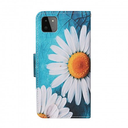 Fodral För Samsung Galaxy A22 5G Mästerliga Blommor Med Rem