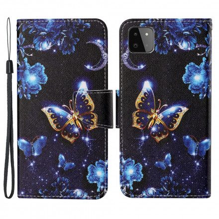 Fodral För Samsung Galaxy A22 5G Med Kedjar Ädelbara Fjärilar