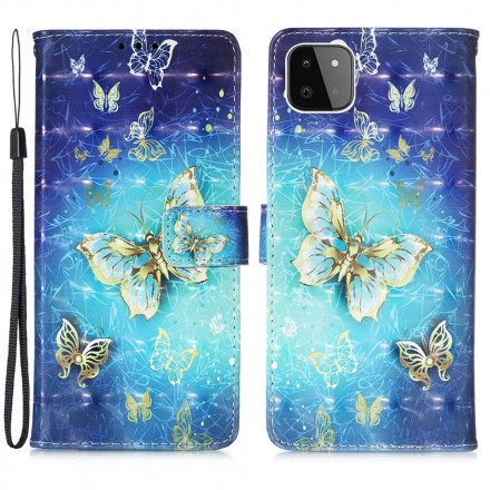 Fodral För Samsung Galaxy A22 5G Med Kedjar Gyllene Bandfjärilar