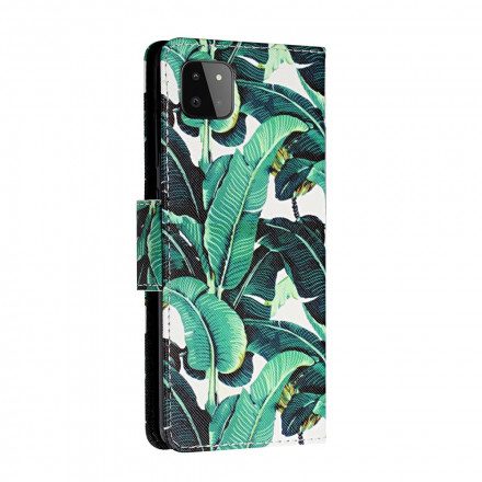 Fodral För Samsung Galaxy A22 5G Med Kedjar Tropiska Löv Remmar