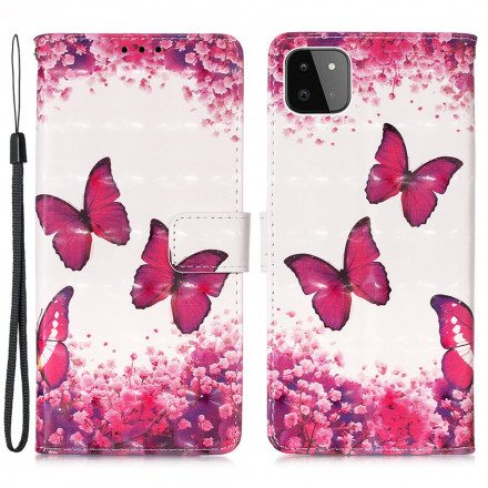 Fodral För Samsung Galaxy A22 5G Röda Fjärilar