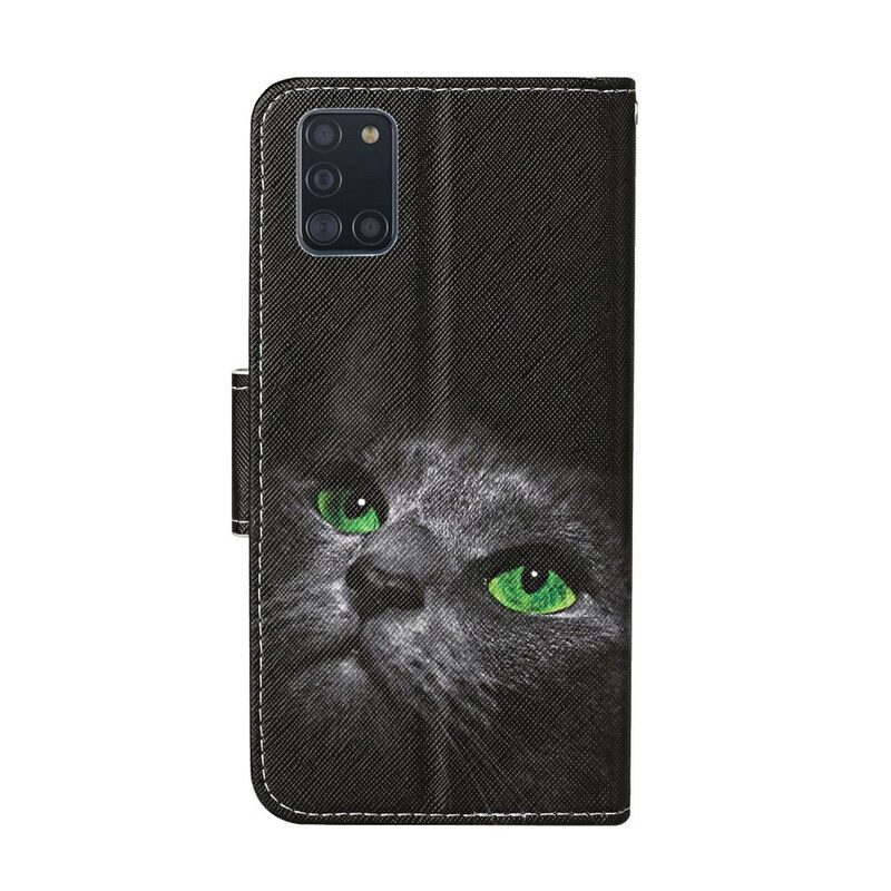 Fodral För Samsung Galaxy A31 Grönögd Katt Med Snodd