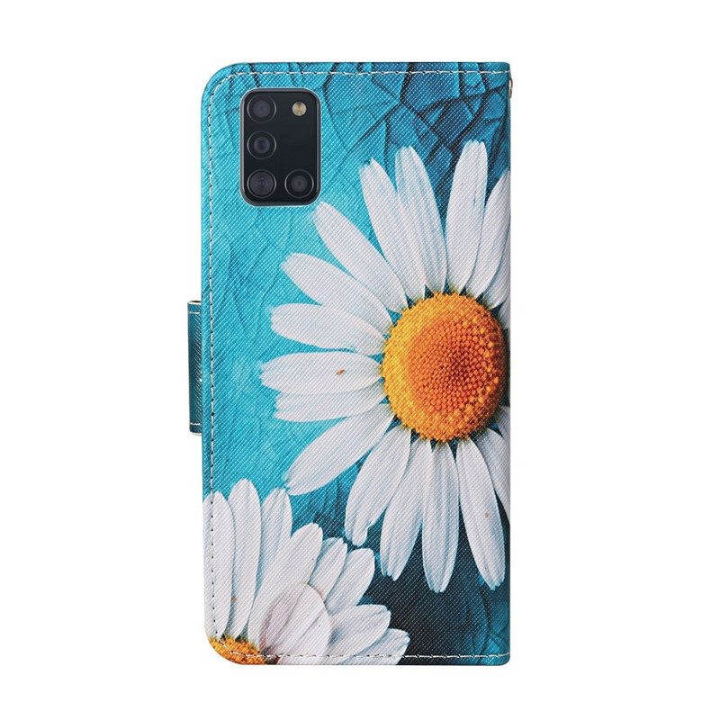 Fodral För Samsung Galaxy A31 Mästerliga Blommor Med Rem