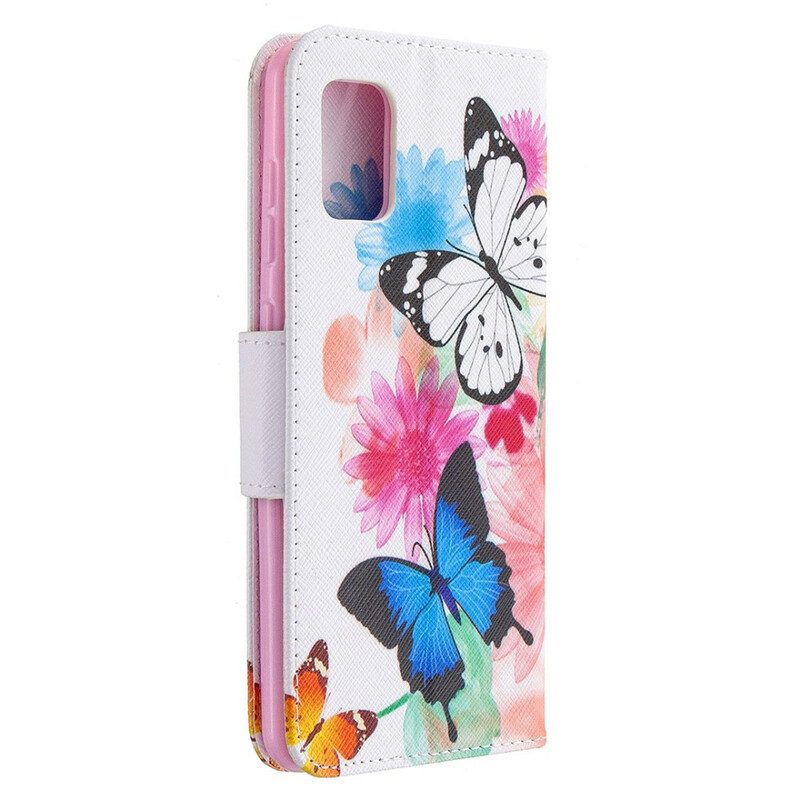 Fodral För Samsung Galaxy A31 Målade Fjärilar Och Blommor