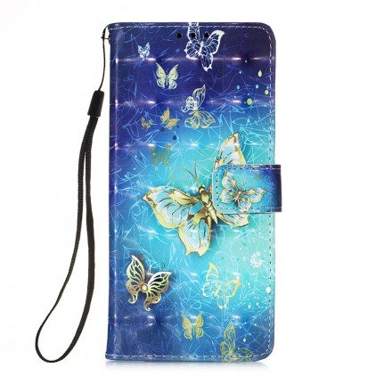 Fodral För Samsung Galaxy A32 4G Golden Butterflies Lanyard