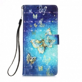 Fodral För Samsung Galaxy A32 4G Golden Butterflies Lanyard