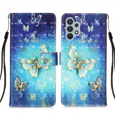 Fodral För Samsung Galaxy A32 4G Golden Butterflies Lanyard