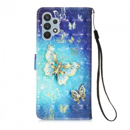 Fodral För Samsung Galaxy A32 4G Golden Butterflies Lanyard