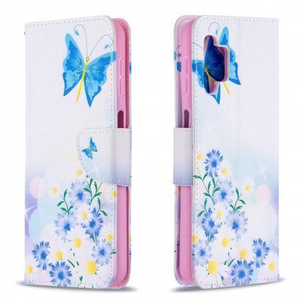 Fodral För Samsung Galaxy A32 5G Målade Fjärilar Och Blommor