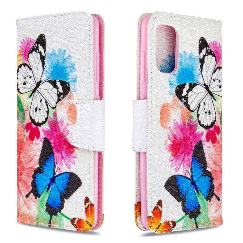 Fodral För Samsung Galaxy A41 Målade Fjärilar Och Blommor